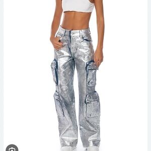 AKIRA Metallic Silver Wide Leg Jeans